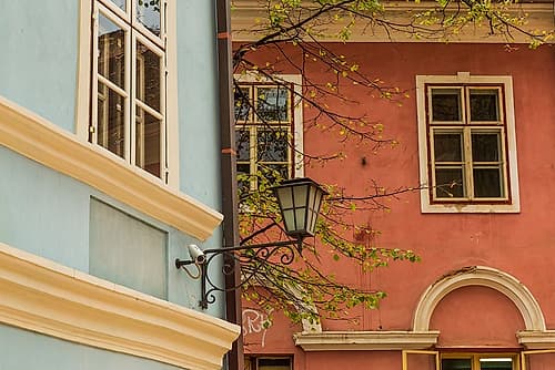 Romania, Brasov. Steepled buildings, 16th-17th century architecture. Art Print